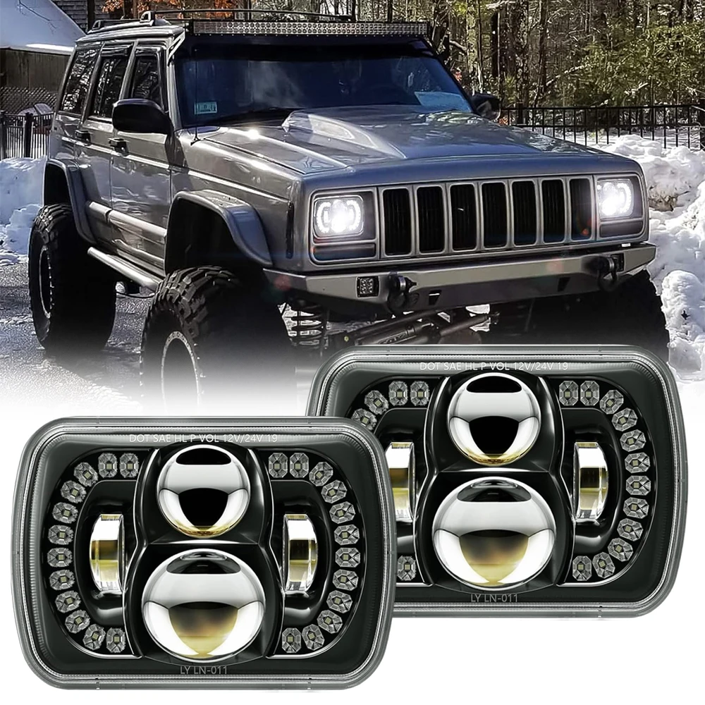 5x7'' 7x6'' LED Headlights H6054 H5054 Headlamp Hi/Low Beam & Turn Signal & DRL for Jeep Wrangler YJ Cherokee XJ Comanche MJ