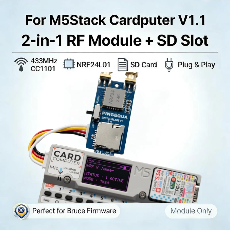 

Модуль M5Stack Cardputer V1.1 RF 2-в-1: CC1101 433 МГц и NRF24L01 2.4 ГГц + слот для SD-карты, для прошивки Bruce, Plug & Play