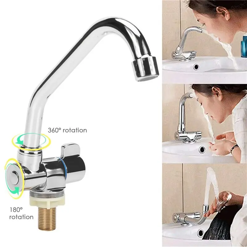 YSS-Foldable RV Faucet Rotating Single Handle Deck/Wall Mounted RV Kitchen Tap Copper Cold Water