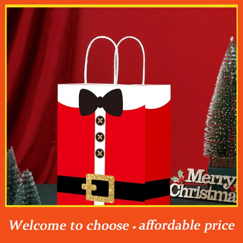 {}Santa Claus Themed Paper Gift Bags With Handles Cute Bow Belt Design For Christmas Party Favors Holiday Gift Packaging