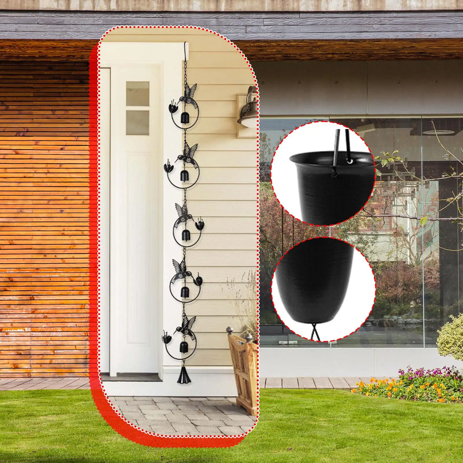 

Hummingbird Rain Chain Hanging Ornament Wind Chime Water Diverter Wind Bell for Outside Courtyard Yard Porch Home Decoration