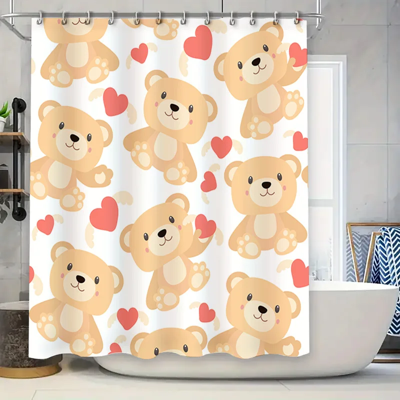 

Занавеска для душа с плюшевым мишкой, мягкая ткань с принтом для украшения ванны с рисунком красных сердечек, белая (180x240 см) on.com: Купить его сейчас