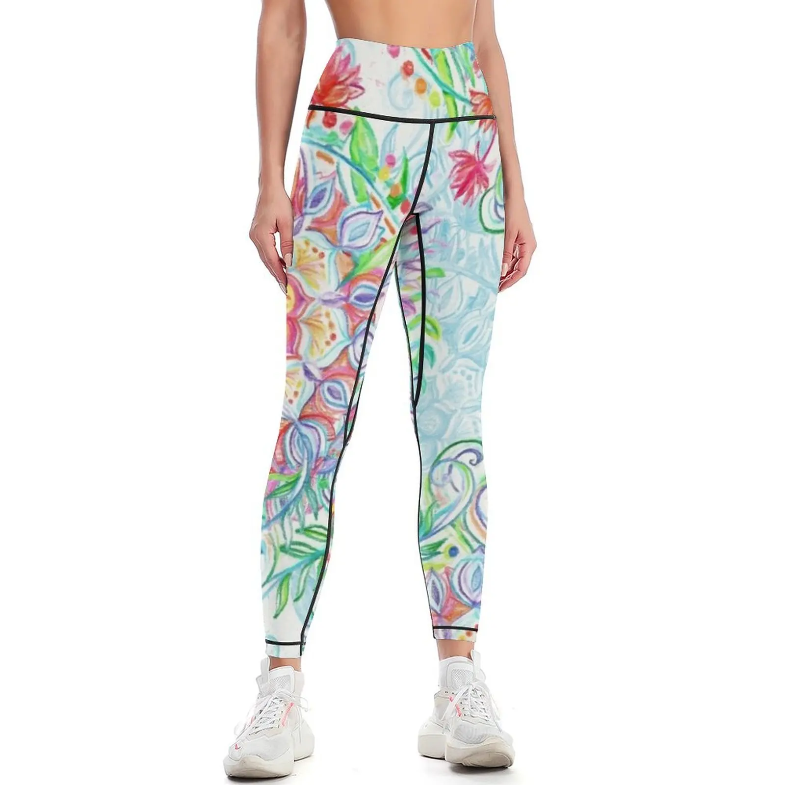 

Messy Boho Floral in Rainbow Hues Leggings flared gym pants Womens Leggings