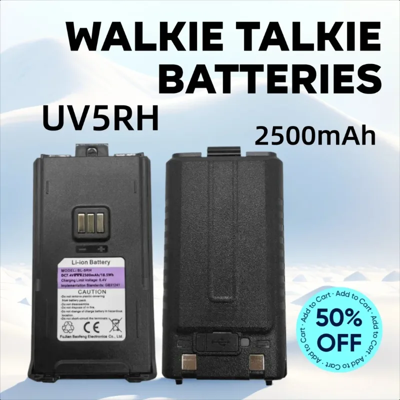 

2500mAh for Baofeng UV5RH Walkie Talkie Battery New Thickened Lithium Battery Type-C Charging Port M Version Large Capacity