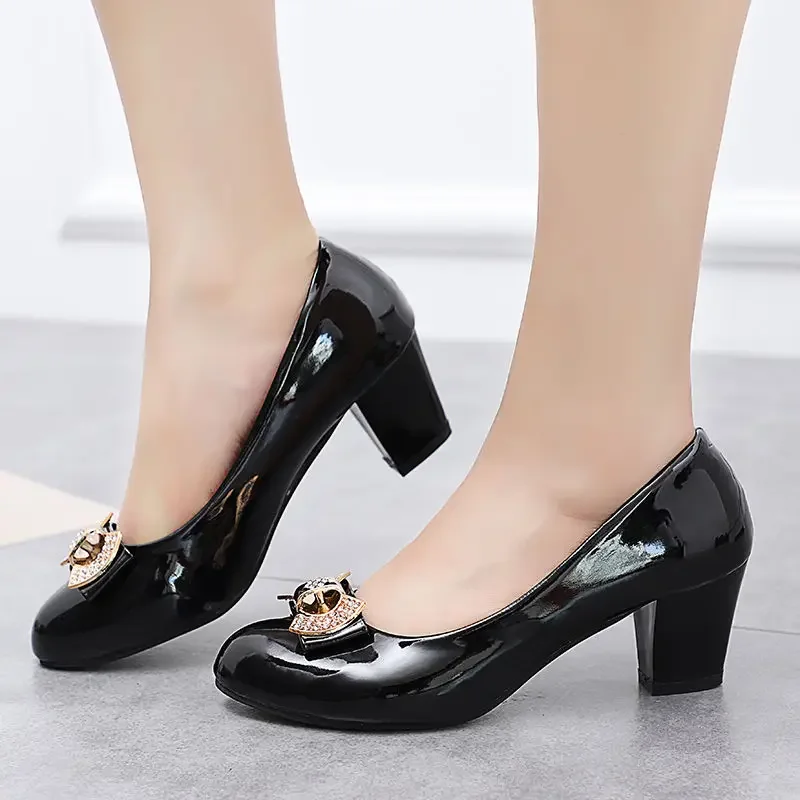 

Туфли-лодочки на блочном каблуке с бантом на высоком каблуке Формальные туфли-лодочки на массивном каблуке для женщин Женские мокасины с круглым носком на каблуке Y2k Элитный бренд для отпуска