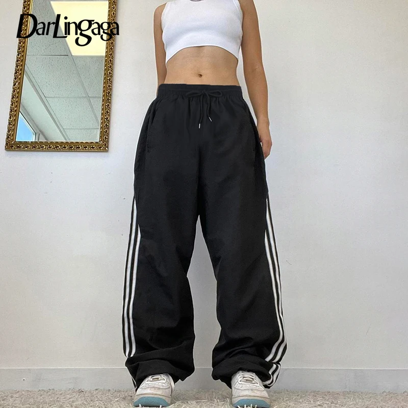 

Darlingaga Streetwear Elastic Waist Stripe Patchwork Baggy Pants Women Sweatpants Sportswear Harajuku Casual Trousers Drawstring