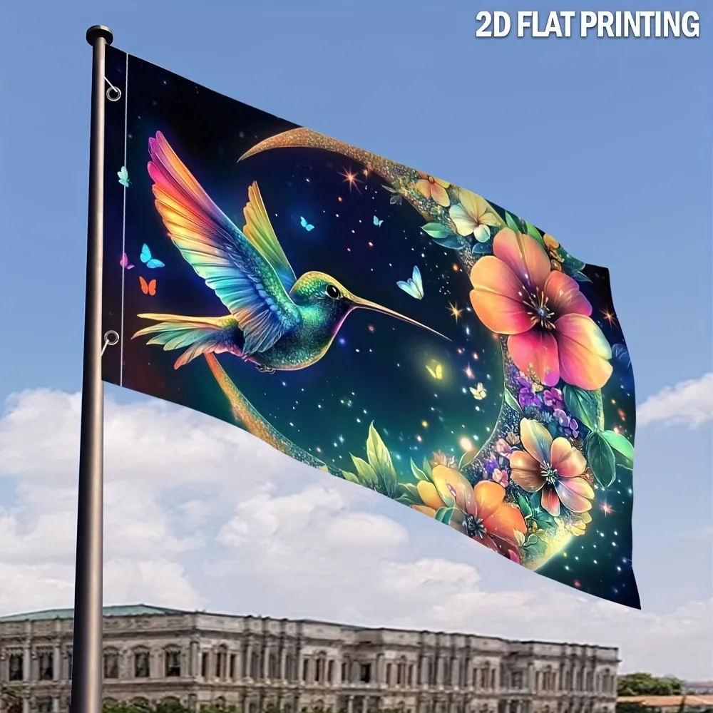 Vibrant Hummingbird Moon Floral Garden Flag Premium Polyester Outdoor Porch Decor