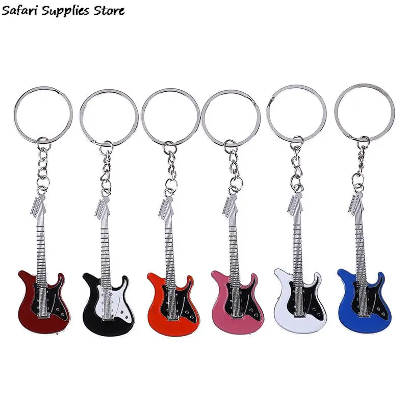 Mini Metal Classic Electric Guitar Keychain Key Car Chain Guitar Key Ring Musical Instruments Pendant For Man Women 6Colors