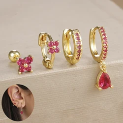 4PCS Trendy Stainless Steel Cubic Zircon Water Drop Hoop Earrings Set for Woman Helix Tragus Cartilage Earring Piercing Jewelry