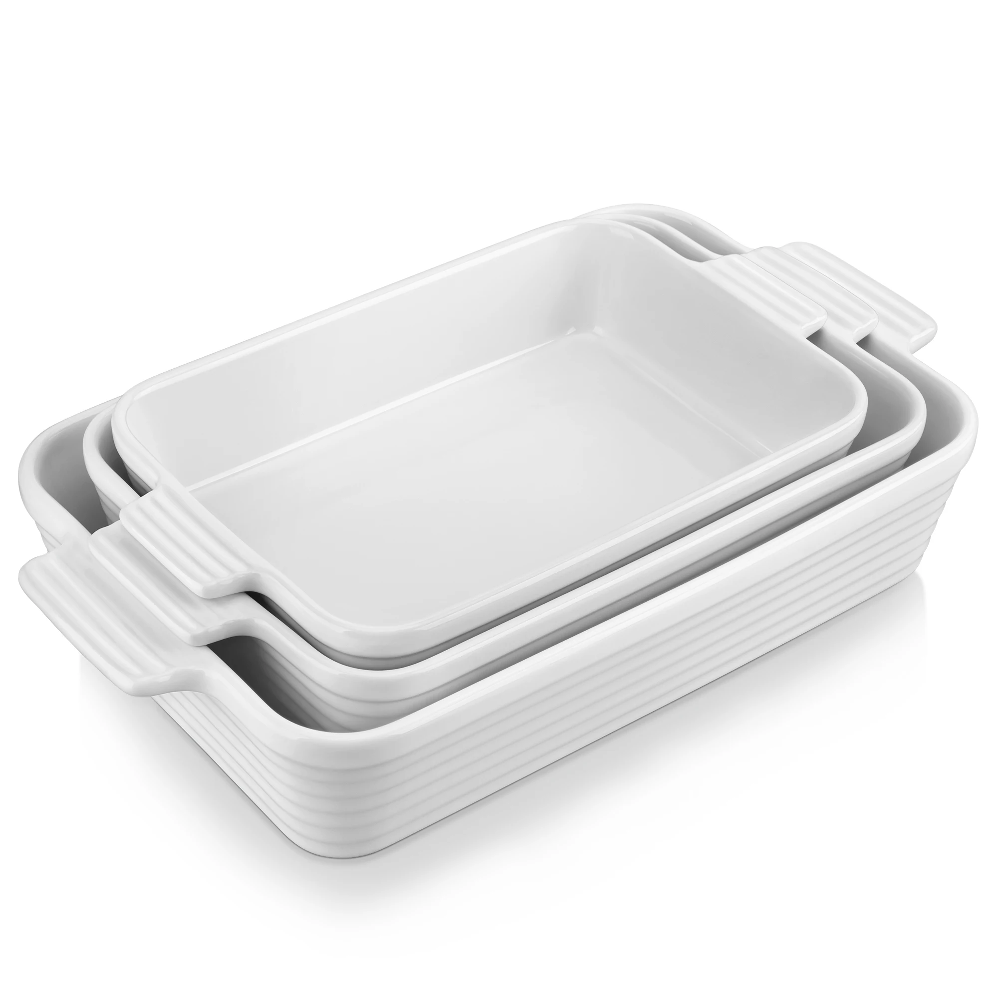 MALACASA, set da 3 teglie in porcellana per la cottura al forno, set di utensili da forno in ceramica, teglia rettangolare profonda con manici, disponibile in 6 colori, adatta all’uso in forno.