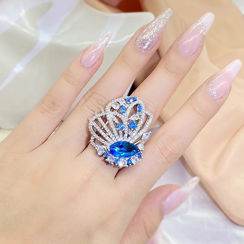 Blue Created Topaz Rings For Women Large Butterfly Design Fine Jewelry Adjustable Midi Finger Ring Luxury Party Accessories