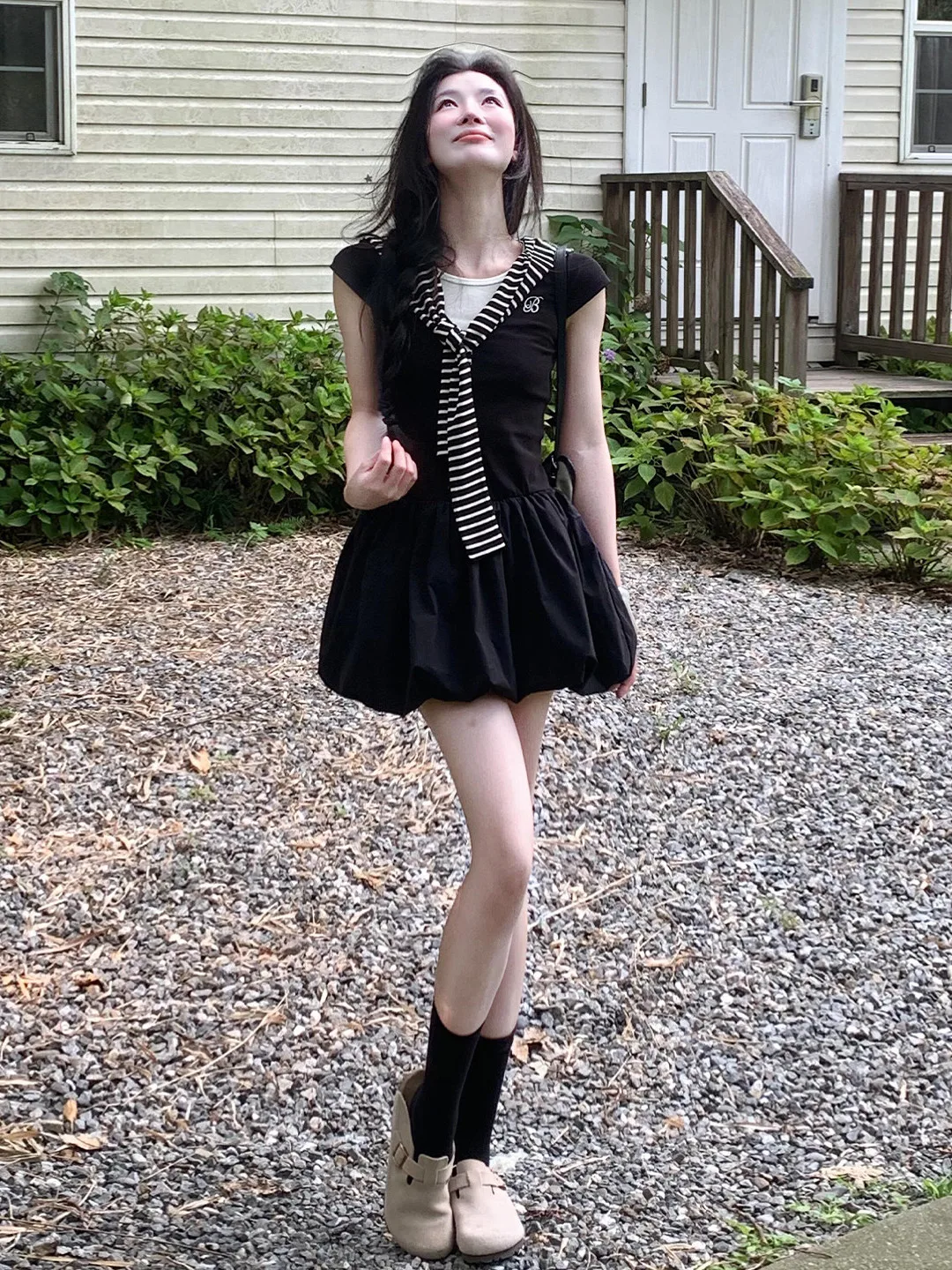 

Black Pleated High Waist Short Skirt Women's Spring Summer New Style Floral Print Slim Fit Casual Breathable A-Line Dress