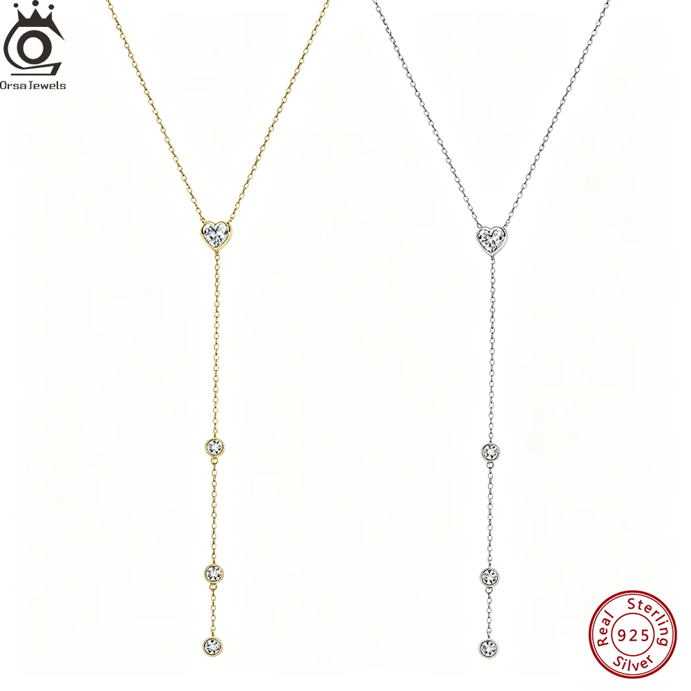 

ORSA JEWELS Exquisite 925 Sterling Silver Sexy Y-shaped Long Chain Necklace for Women Shiny Summer Jewelry Accessorry BQN37