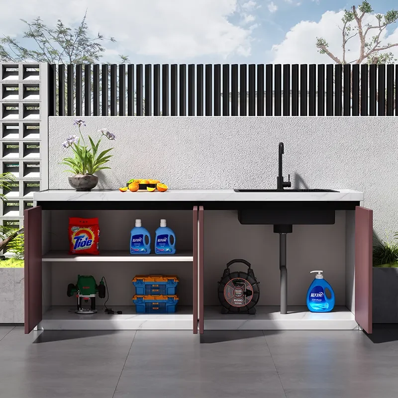 Outdoor Slate Garden Aluminum Pool Cabinet Balcony Patio Locker Villa Kitchen Console Sink