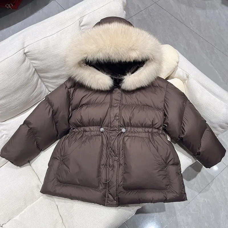 4-12 Years Winter Girls Down Jacket Glossy Waterproof Keep Warm Little Princess Coat Hooded Zipper Outerwear New Kids Clothes