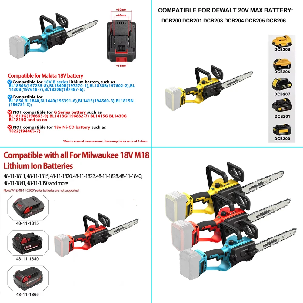 VILASTING 12IN Brushless GardenTrimming Electric Chain Saw 600W Cordless Wood Cutting For Makita/Dewalt/Milwaukee 18V BatteryPin