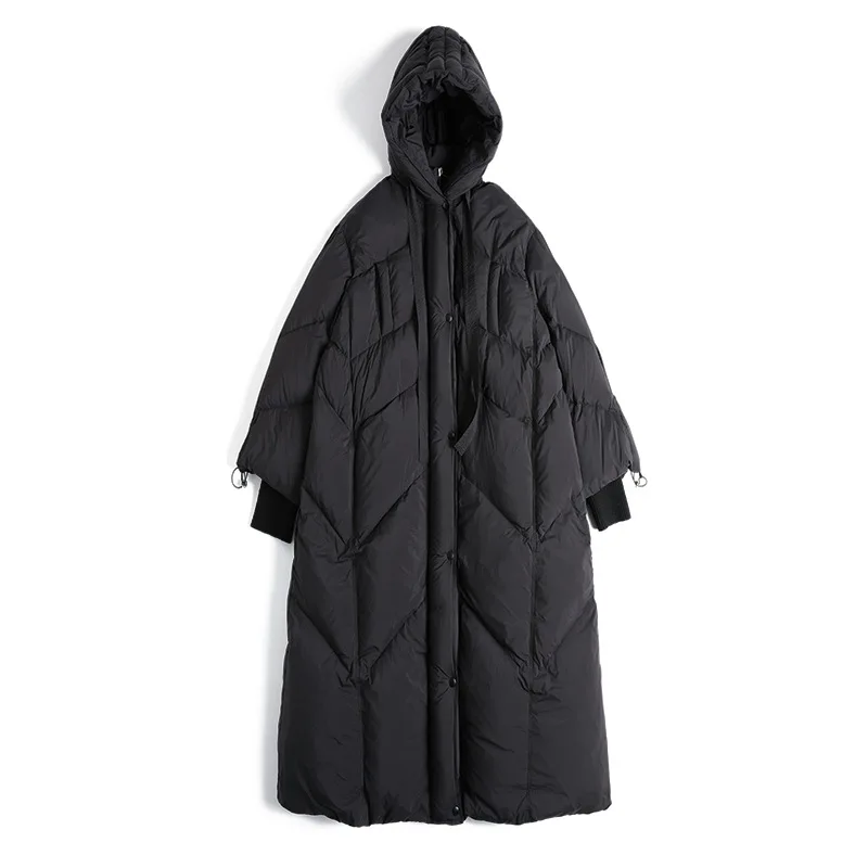 Luxury High Quality Oversized 90% Down Trench Coat Winter Warm Hooded White Duck Down Coat Thick Down Long Puffer Jacket Trendy