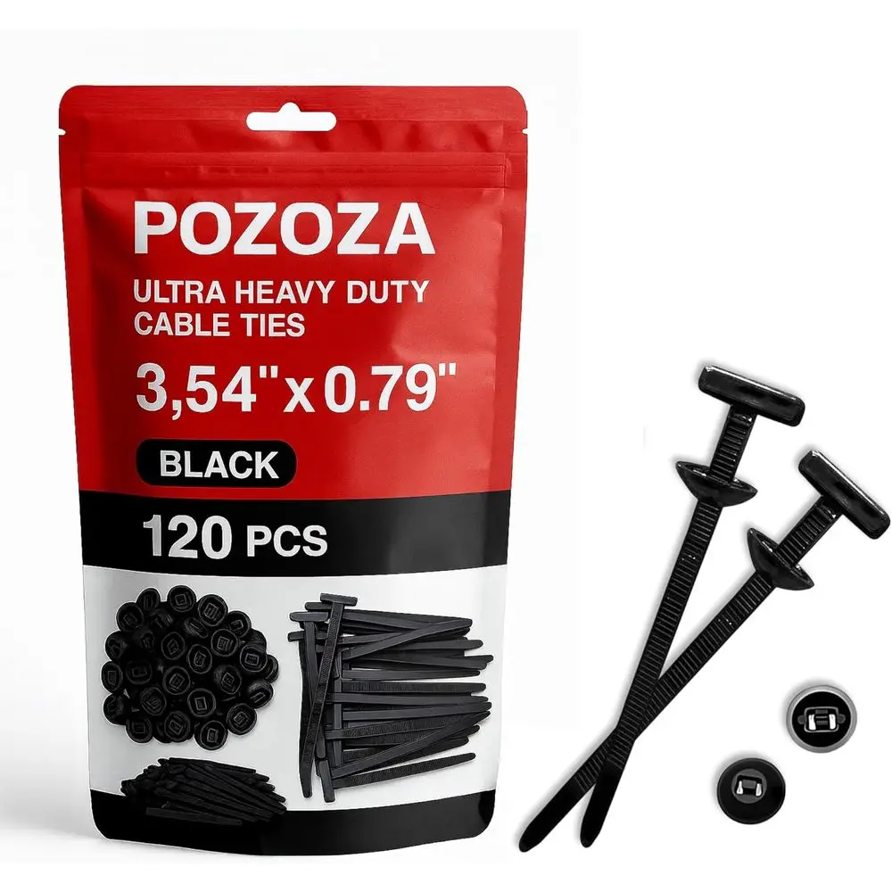 

Heavy-Duty 120-Pack Nylon Zip Ties with Pin and Button for Automotive and General Use