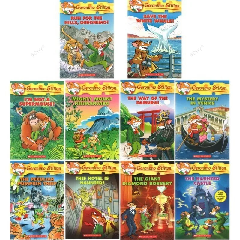 Geronimo Stilton كتاب قصة للأطفال ، مغامرة استكشاف الخيال الهزلي ، الوالدين والطفل ، صورة إنجليزية ، 10 كتب ، 41-50