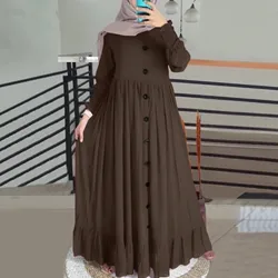 Vestidos longos hijab muçulmanos para mulheres, vestido maxi casual, extragrande, gola redonda, bainha plissada, Dubai Abaya, Djellaba retrô, novo