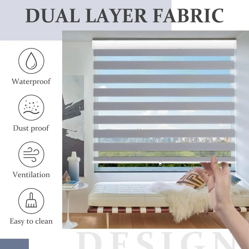 Custom Size Manual Cordless Zebra Blinds Spring System Anti-UV Dual Layer Roller Shades Day Night Blinds For Office Living Room