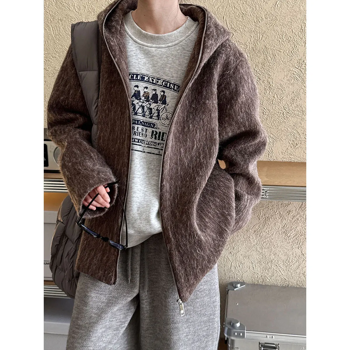 LIMO Trench da donna con cappuccio Streetwear Giacca autunno inverno Poliestere misto lana Capispalla moda per viaggi quotidiani