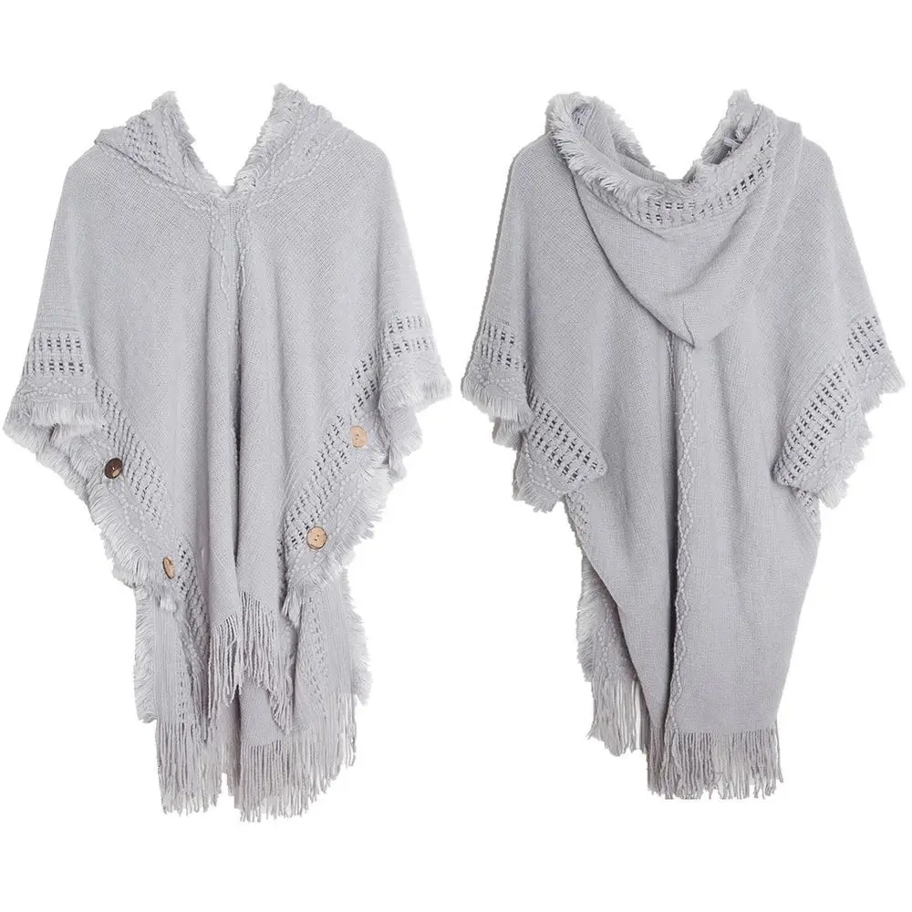 

Вязаный шарф-накидка с капюшоном в богемном стиле для свадебной вечеринки, зимний теплый кардиган на пуговицах