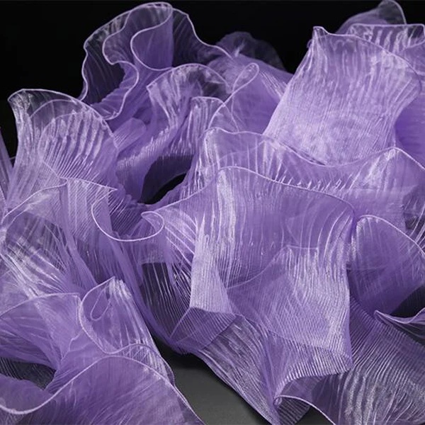 1 Yard Blauer Spitzenstoff mit Plissee-Meerjungfrauen-Effekt, Laser-Neon-Glanz für Weihnachten, Damenkleider, Festdekoration, 15 cm breit