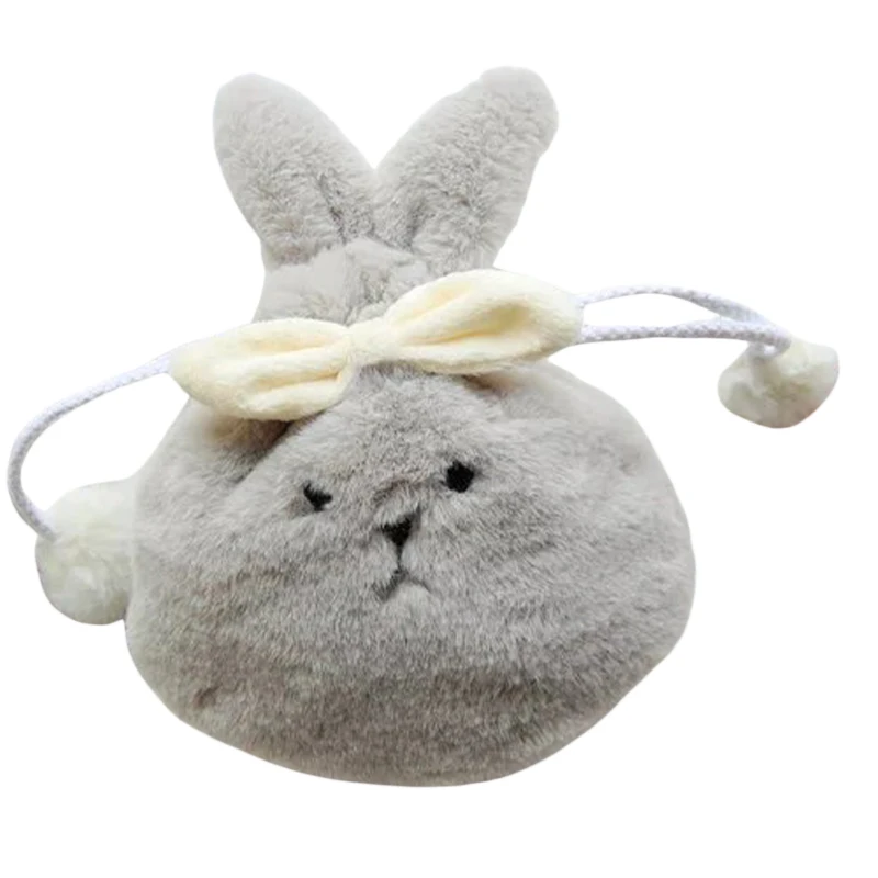 Plush Bunny Storage Bags with Drawstring Cute Rabbit Ears Bow Makeup Pouch Toiletry Bag