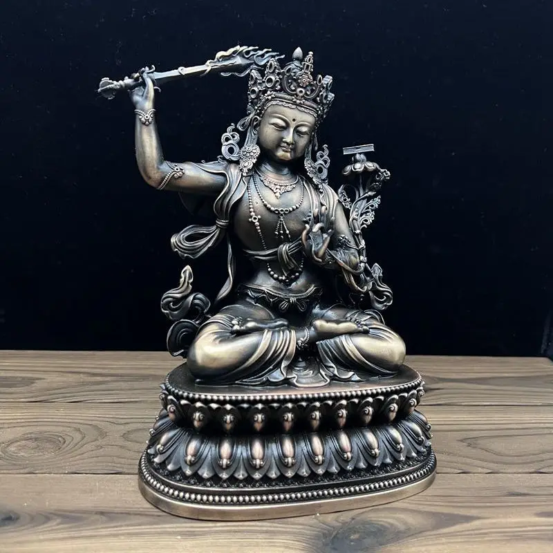 Nepalese craft Tibetan two-armed Manjushri Buddha statue ornament, wisdom sword, copper, old and meticulous work