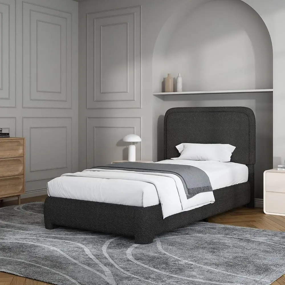 

Twin Size Upholstered Platform Bed with Slat Support, No Box Spring Needed, Easy Assembly, Black