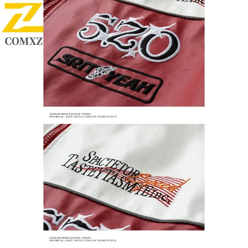 الرجال السائق سترة الوقوف طوق بولي معطف معطف جلد مقاومة للماء يندبروف المتضخم الشارع الشهير دراجة نارية ملابس خارجية خمر 2025 #3