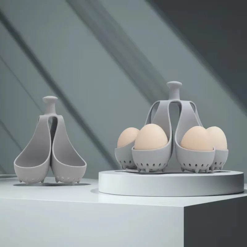 حامل بيض من السيليكون عالي الجودة لا يلتصق، مقاوم لدرجات الحرارة العالية، آمن للطهي، حاوية تخزين الطعام المسلوق