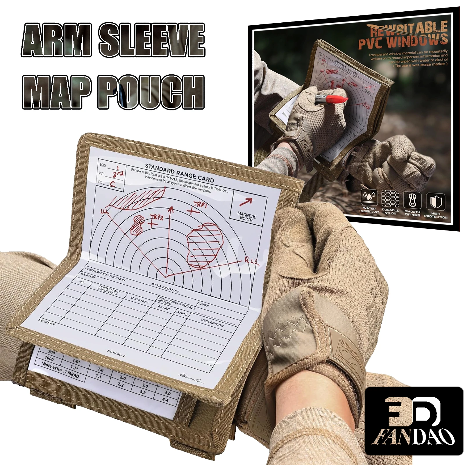 Tactical Arm Sleeve Map Case Document Card Holder Wrist Map Holder QB Wristband Map Pouch for Shooting Rescue Field Measurement