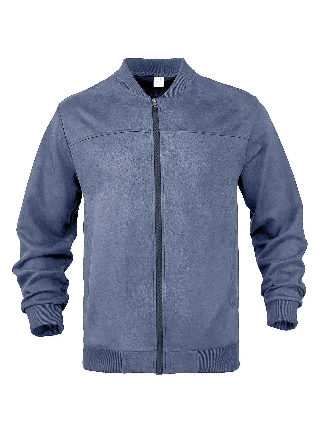 Herren-Wildlederjacke mit durchgehendem Reißverschluss, Stehkragen, lässig, langärmelig, einfarbig, leichte Streetwear-Oberbekleidung – Detail 4
