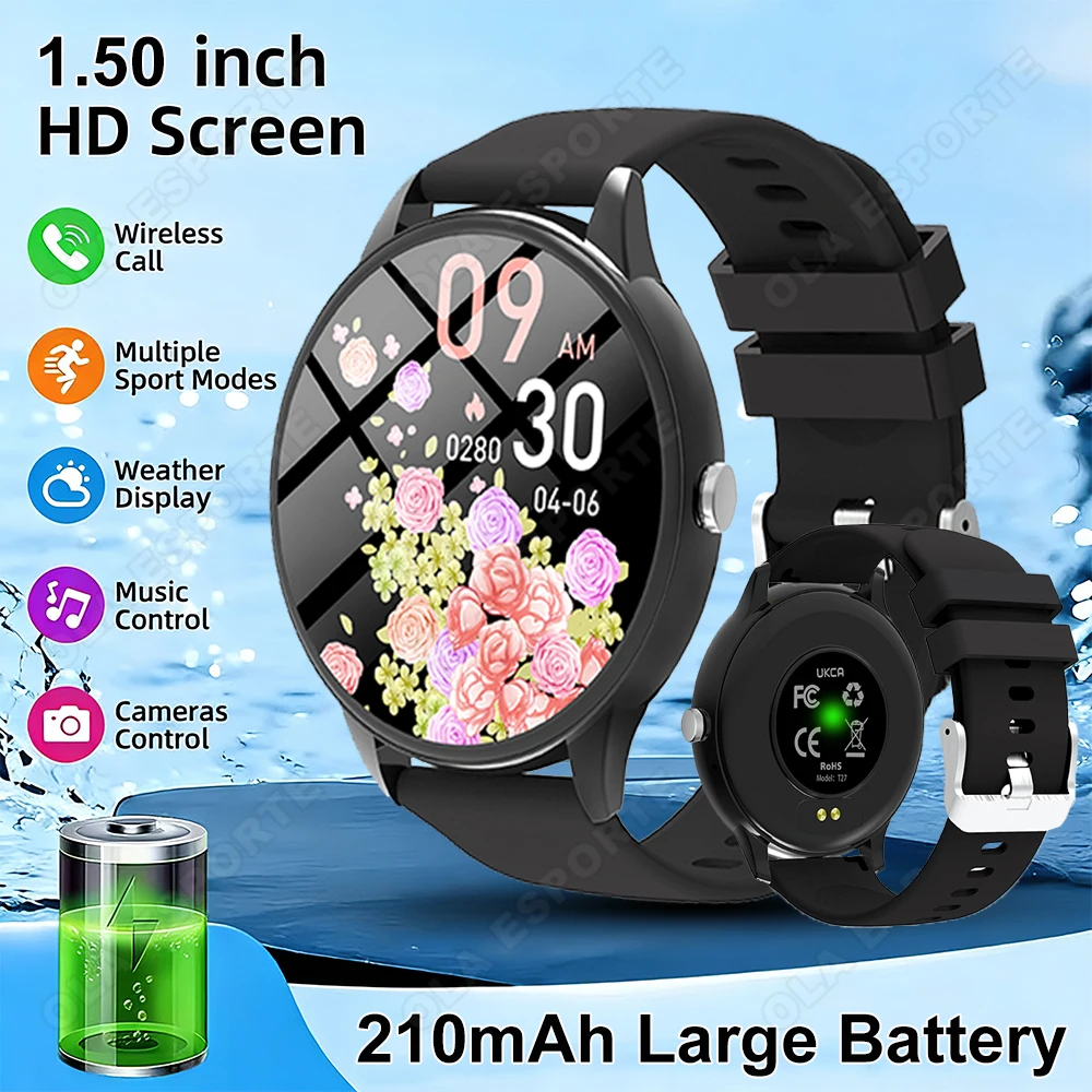 

New Smart Watch Bluetooth Call Heart Rate Sleep Female Health Monitor Voice Assistant Fitness Clock Tracker Waterproof Men Women