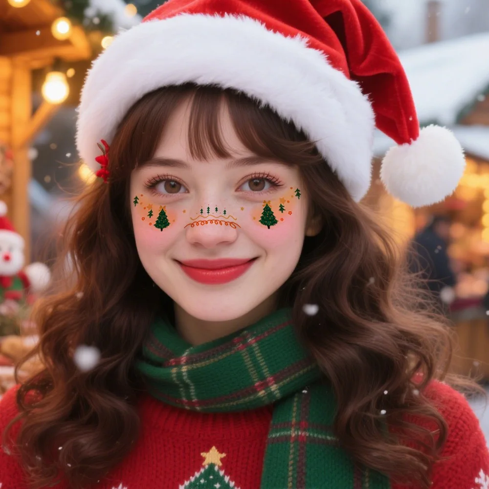 6 قطع من ملصقات الوشم المؤقت لعيد الميلاد وعيد الميلاد - شارات الوجه والعين الاحتفالية للنساء، مكياج حفلات العطلات مع سانتا ورقائق الثلج #6
