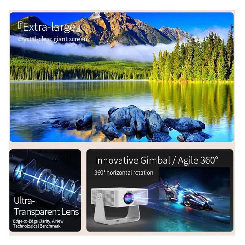 ABKQ-Ultra HD Projector Native 720P Support 4K WIFI6 Bluetooth 5.0 Android 11 Projector Auto Focus Home Theater Projector