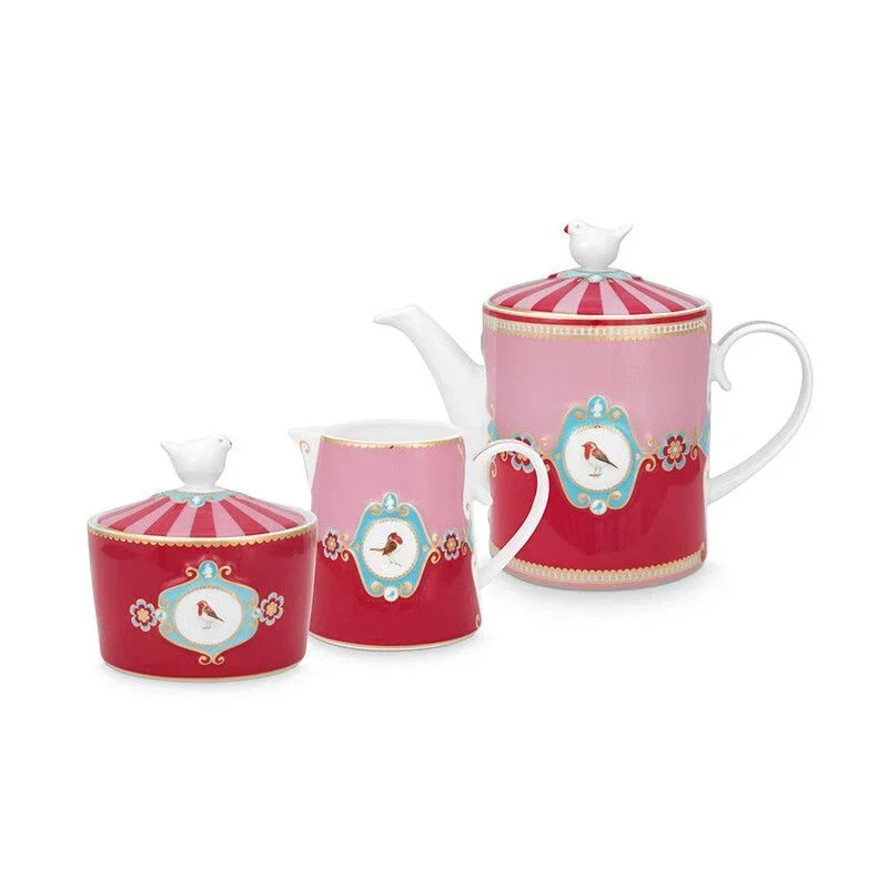 Dutch Pip Studio Aiqingniao Badge Relief Pink Color Matching Pot/Cup and Saucer Coffee Cup  Tea Set  Tea Cups and Saucer Sets