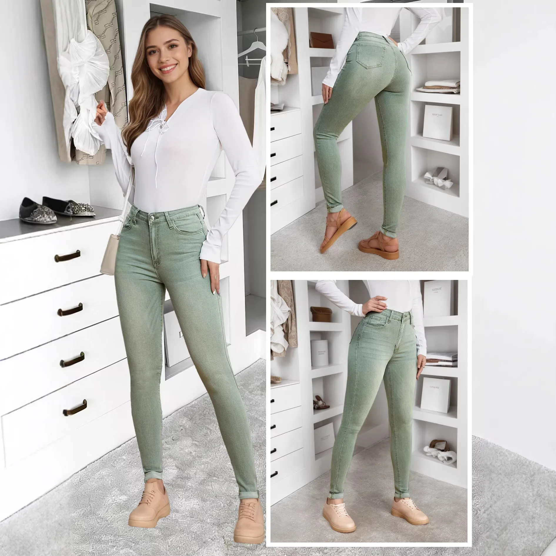 2026 Summer New Women's Stretch Jeans Mid Waist Slim Fit Skinny Pencil Jeans