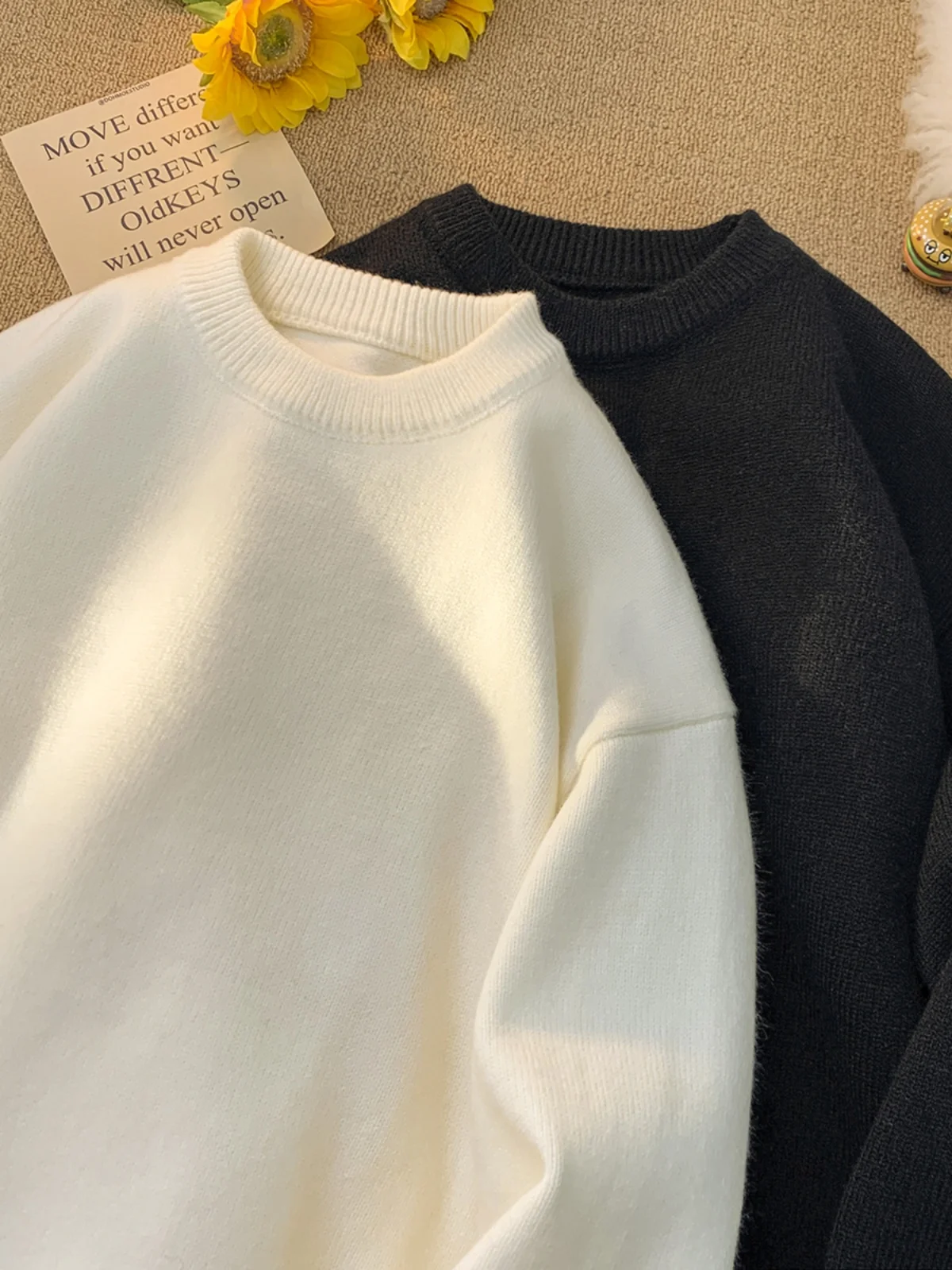 

Мужской трикотажный джемпер свободного кроя с круглым вырезом, базовый слой, однотонный, для подростков, весна-осень, повседневная модная одежда