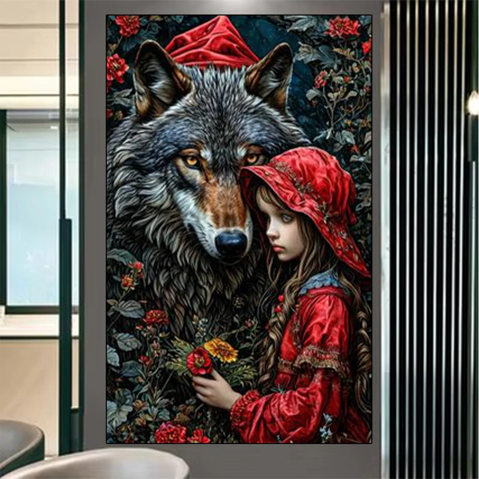 

DIY Diamond Painting Cross Stitch Beautiful Flowers Elf Wolf Girl Diamond Mosaic Art 5D Rhinestone Embroidery Home Decoration