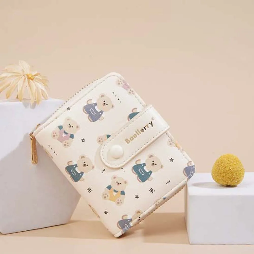 

Versatile Portable Cartoon Bear Wallet PVC Patterned Women Card Bag Anti-Splash Water Snap Button Lady Short PU Purses School