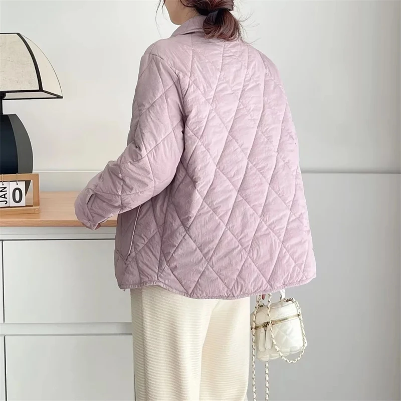 Roupas acolchoadas de algodão outono inverno novo casaco solto oversize parka feminina manga longa único breasted bolsos feminino outwear