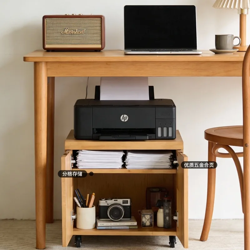 Solid Wood Printer Stand Mobile Copier Cabinet for Under Desk Office File Storage Cabinet Fax Machine Stand with Storage Drawer