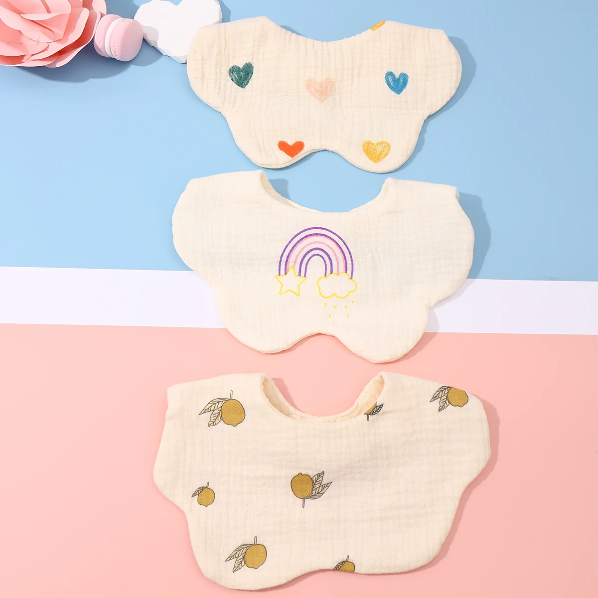 2/3pcs Korean Style Cotton Gauze Baby Feeding Bibs Soft Petal Infants Print Saliva Towel Newborn Toddler Burp Cloth Kids Bib