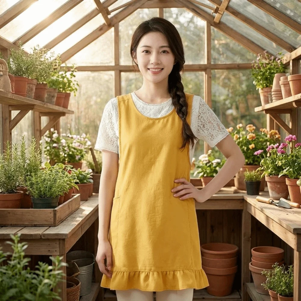 Breathable Cooking Apron with Pocket Widened Shoulder Straps Kitchen Apron Soft Stain-Resistant Sleeveless Apron Cooking Class