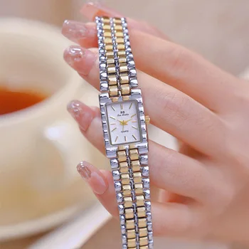 UTHAI2024 여성용 라이트 럭셔리 브랜드 스퀘어 레트로 골드 팔찌 손목시계, 방수 패션 고급 시계