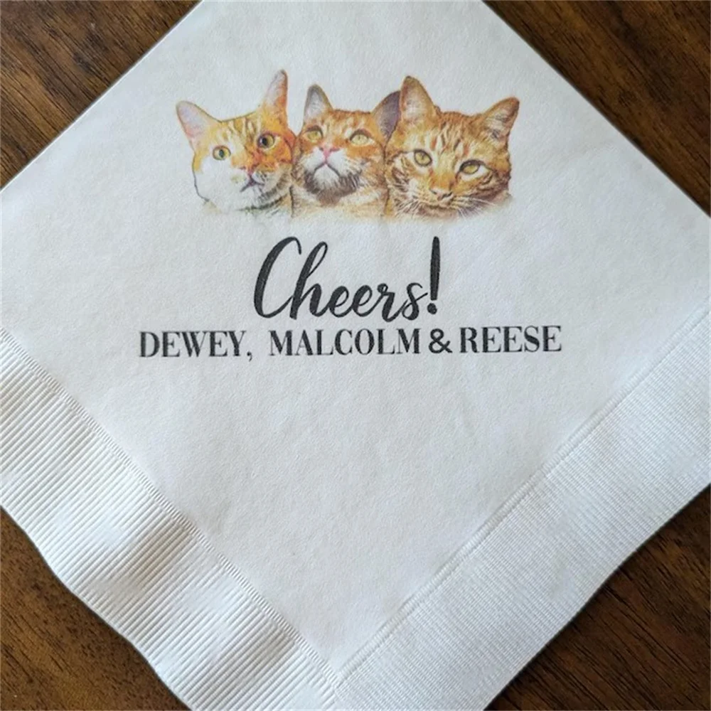 50 PCS Custom Pet Cocktail Napkins colorful, Dog Wedding Napkins, Customized Pet Napkins, Custom Pet Portrait Wedding Napkins, C