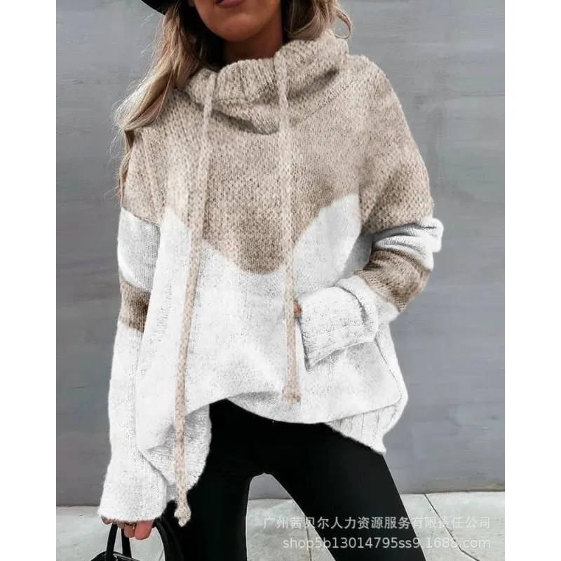 Sudadera informal de manga larga para mujer, suéter de punto con cuello alto, Jersey holgado de retales, ropa Y2K INS, Top de otoño e invierno